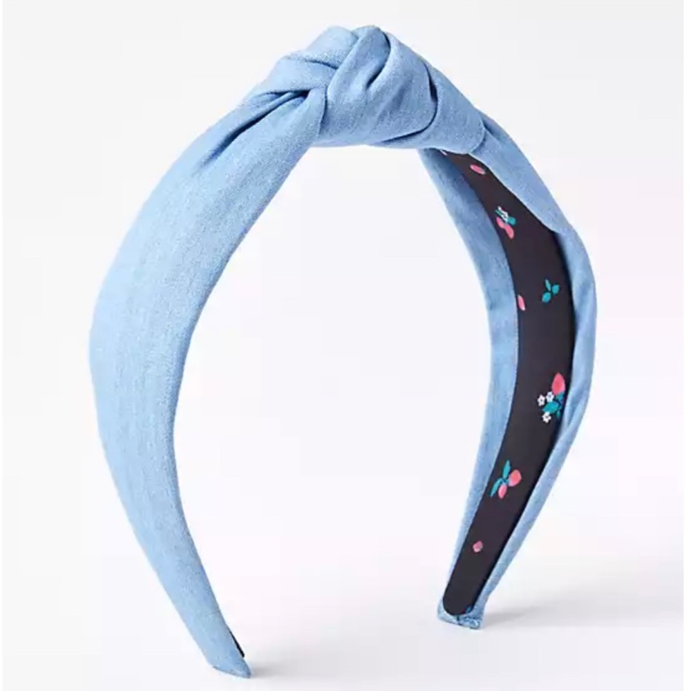 Ann Taylor Loft Chambray Knot Headband, Chambray Blue with Silk Interior Lining